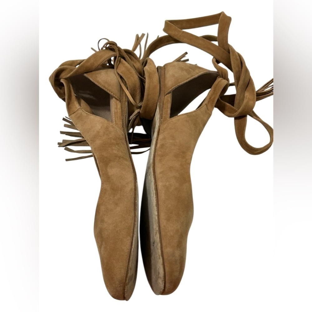 Sigerson Morrison Shoes Women's Size 6.5 Brown suede Ankle Wrap Ballet Flats - Picture 2 of 7